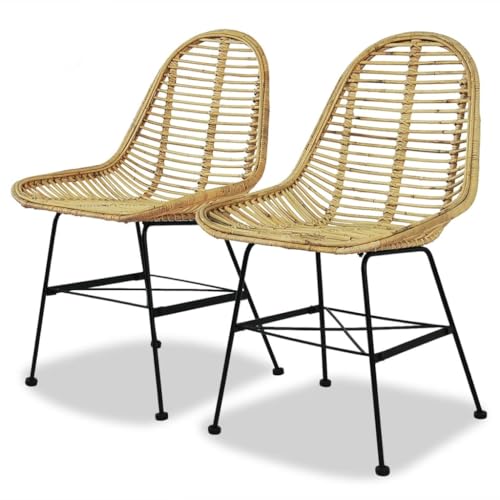 Genérico Sillas de Comedor 2 Unidades ratán Natural,Mobiliario,Sillas,Sillas de comedor-244569