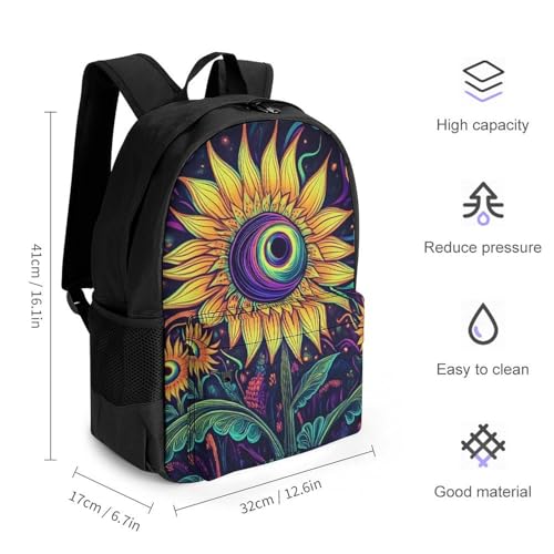 Men Women Polyester Trippy Eyes Flower Sunflower Daypack Bookbag Big Capacity Shoulder Bag With Padded Straps for Climbing Travel Walking Cycling2