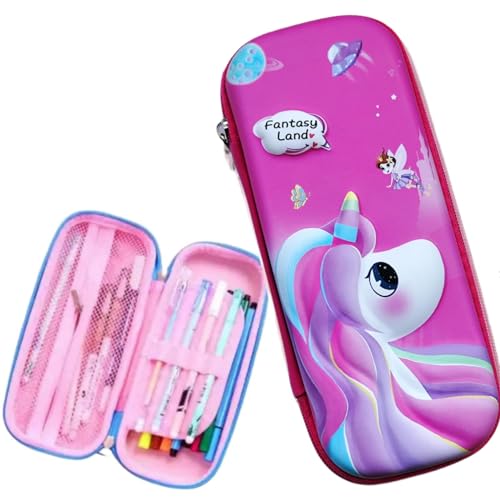 Image of EVA Large Capacity Stationery Box 3D Cartoon Pen Pencil case Multi-Compartment for School Students with Zip Closure -Best Birthday Gift for Girls, Boys & Kids (SooCute Unicorn)