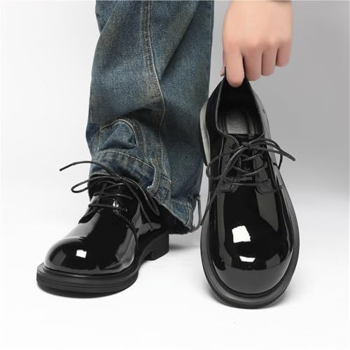 Men's Patent Leather Derby Shoes British Style Shiny Dress Shoes Thick Sole Business Casual Formal Footwear Trendy Commute Shoes(8)3