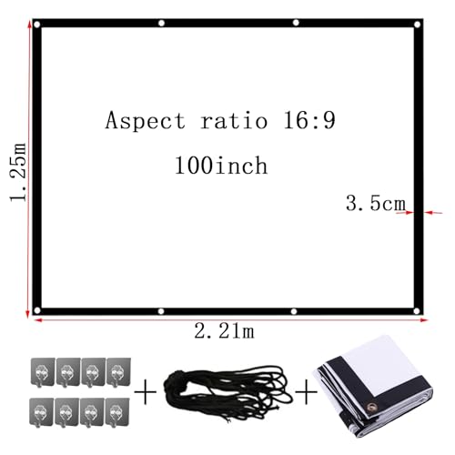 Image of Portable Outdoor Movie Screen, 60-200 Inch 3D Projector Screen Foldable Movie Screen for Projectors Enjoy Outdoor Film Movie Night, Projector Backing Black Movies Screens(16:9,100 inch screen)