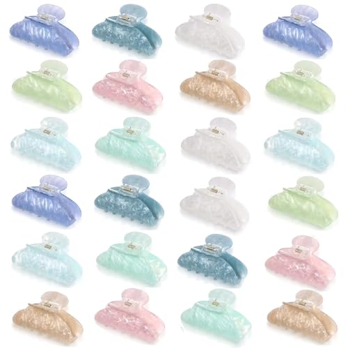 XunYee 24 Pcs Large Acrylic Hair Claw Clips Bulk for Women Cute Non-slip Strong Hold Clamps for Thick or Thin Hair French Barrettes Accessories(Elegant Colors)