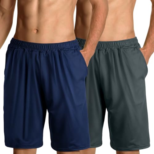 Aomig Pantalón Pijama Corto Hombre, 2 Pcs Shorts de Pijama Con Bolsillos, Pantalones Cortos Verano Elástico Casa, L