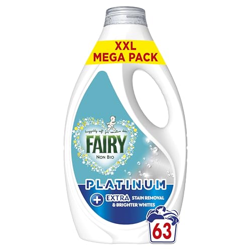 Fairy Non Bio Washing Liquid 63 Washes 1.953l Platinum With Extra Stain Removal and Brighter Whites For Sensitive Skin