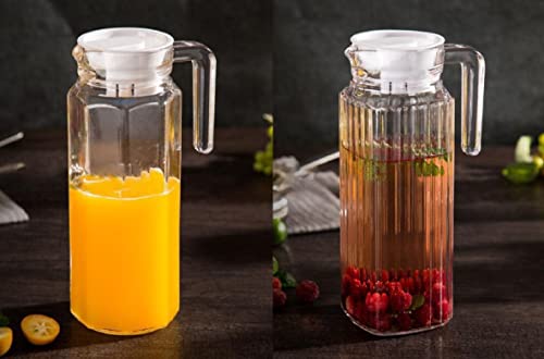 Image of SYANKA Premium Water and Juice Glass Jug Pitcher with lid (Set of 2), 1.1-Liter, Hot Cold Water Pitcher Water Jug for Dining Table, Iced Tea, Milk and Juice Beverage Carafe, Lemon Jug