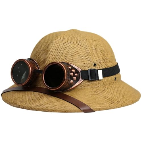 Dianzan Casque Colonial, Chapeau De L'armée De Guerre du Vietnam pour Hommes Femmes, Casque De Paille, Chapeau De Colonial, Casquette De Mineur De Jungle avec...