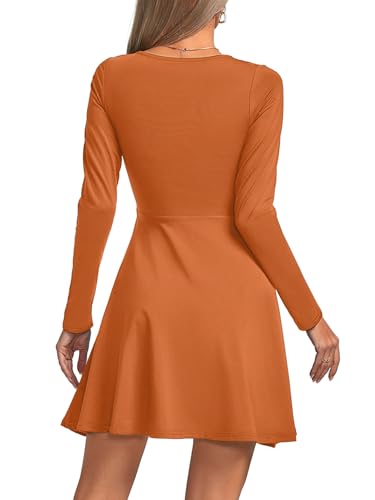 Image of Umenlele Women's Scoop Neck Long Sleeve Dresses Casual Flowy Swing Mini Short Wrap Skater Dress