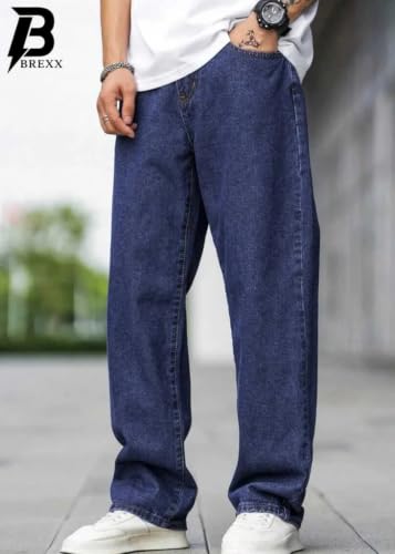 Image of Jeans for Men | Loose Fit Light Wash Denim Pants with Wide Leg Streetwear Style