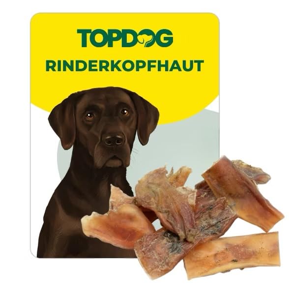 Topdog Rinderkopfhaut für Hunde 1kg - 100% Rind Premium Qualität ohne Zusatzstoffe - luftgetrocknet - Langanhaltender Kauspaß mit natürlicher Zahnpflege