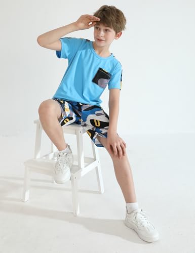 Image of mksodopy Boys Summer Outfit Set 2 Piece T Shirt and Camo Shorts Casual Clothes for Little Big Boys 5-16