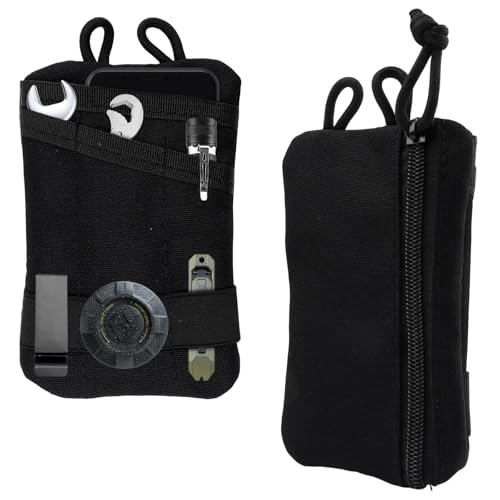 Small EDC Pocket Organizer, 5-Pocket EDC Pouch for Men, Compact EDC Tool Pouch for Knife Flashlight Pen Multitool, Black EDC Belt Pouch for Daily Carry