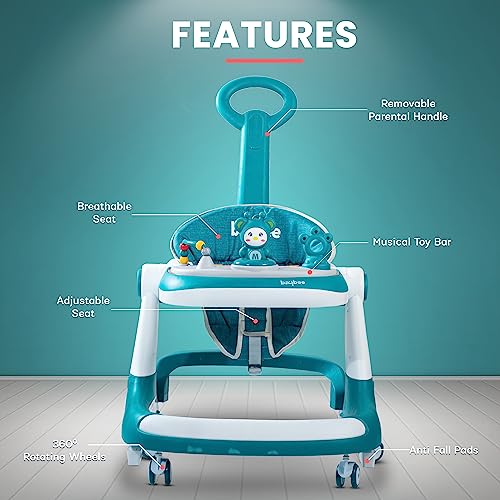 Image of Baybee Magnum 2 in 1 Baby Walker for Kids, Round Kids Push Walker with Parental Handle & Height Adjustable, Foldable Activity Walker for Baby with Musical Toy Bar for 6-18 Months Boys Girls (Green)