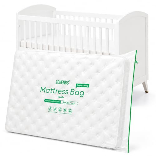 Image of ZCHENBS - Crib Mattress Bags for Moving, Waterproof Mattress Storage Bag with Zipper, Heavy-Duty 5 Mil Crib Bed Cover Protector Cot Mattress Bag for Moving, Reusable (Transparent /Green, 1 Pack)