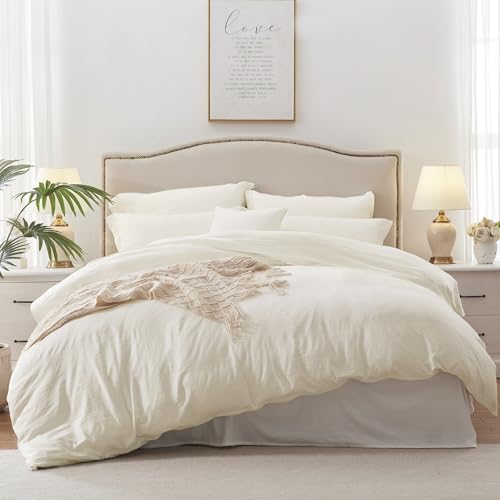 Image of MILDLY Duvet Cover Twin Ultra Soft Comforter Cover Set 2pcs, Off White | Washed Microfiber Cotton-Like, Breathable Comfort, Hidden Zipper, 8 Corner Ties, OEKO-TEX Certified, Fade Resistant