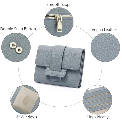 GOIACII Geldbörse Damen Klein und im Kurzformat Portemonnaie Damen 16 Kartenfäche und 2 ID Fenster mit Zipper Münzfach Druckknopf Brieftasche für Frauen – Bild 5