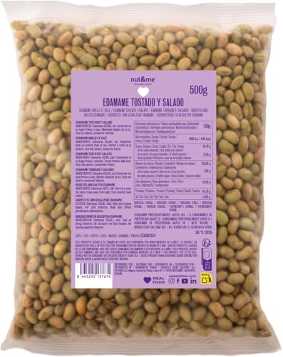Edamame tostado y ligeramente salado 500 gr nut&me | Sin gluten y sin azúcares añadidos | Alto en proteínas | Snack crujiente |