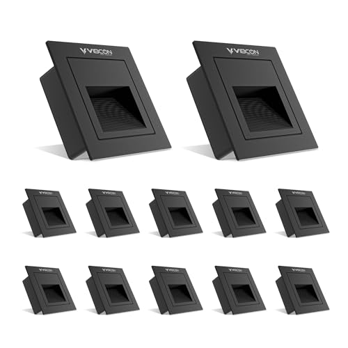 Image of Rio Step Outdoor 5W LED Step Light Outdoor, IP65 Waterproof Wall Recessed Stair Light, Aluminum Body, Rio Design for Garden, Pathway & Staircase (Black Body, Warm White, Pack of 12)