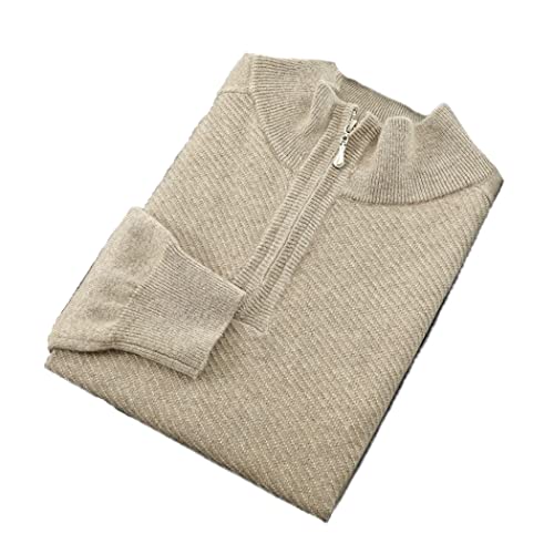 Pull homme col zippé chaud en cachemire tricoté kaki pour affronter l'hiver