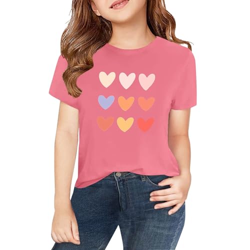 Kids Toddler Girls T-Shirts O-Neck Cute Short Sleeve Colorful Heart Print Summer Beach Vacation