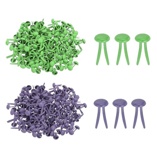 PATIKIL 1000 PCS ミニ釘4.5 x 8 mm真鍮ペーパーファスナー丸頭メタル釘ペーパークラフトアートスク ラップブッキングDIY用品緑/パープル