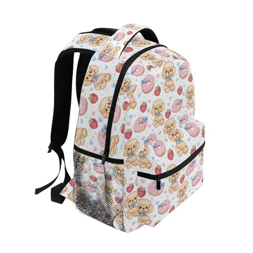 Dog Donuts Strawberry Backpack for School Boys Girls Adults Kids Bookbag Laptop Bag 18L2