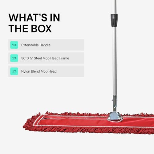 Image of 36 Inch Red Commercial Dust Mop & Floor Sweeper with Extendable Handle - Mop for Hardwood, Tile, and Concrete Floor Cleaning