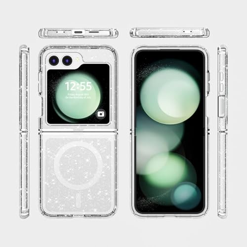 PSR Aksesuar Samsung Galaxy Serisi Uyumlu Kılıf – M-safe Şarj Özellikli | Parlayan Simli | Saydam Renkli Allstar Kapak (Şeffaf, Samsung Galaxy Z Flip 6)