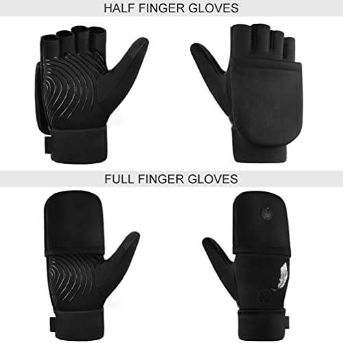 EEFOW Winter Fingerless Gloves for Men and Women: Cold Weather Windproof Warm Waterproof Lightweight Touch Screen Mittens - Black (S/M/L), Spandex, Lycra, PU Conductive Fabric, Silicone - Image 5