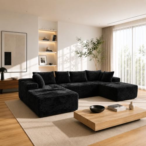 Image of Modular Cloud Sectional Sofa, Oversized Corduroy Boneless Couch | Luxury Comfort, Deep Seat, Couches for Living Room and Apartment, No Assembly Required