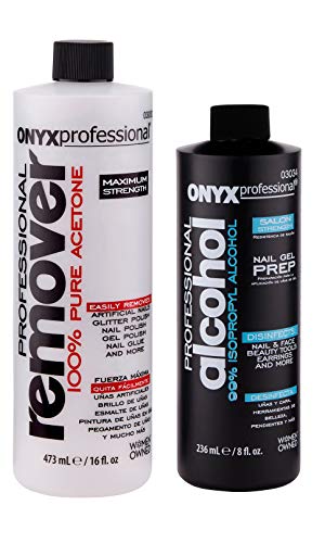 Onyx Professional 100% Acetone Nail Polish Remover 16oz & 99% Isopropyl Alcohol Nail Prep 8oz Preps & Removes Artificial Nails, Nail Glue, Glitter Polish & More