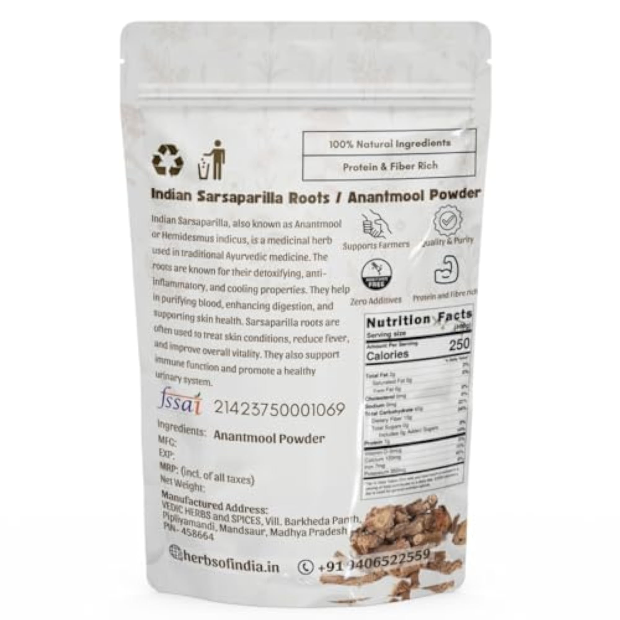 Aromatica 100% Pure & Natural Anantmool Powder for Herbal Supplement