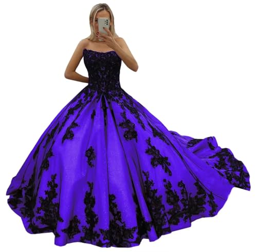 Strapless Lace Black Wedding Dresses for Bridal A Line Puffy Tulle Bridal Gowns with Train Long Elegant Bridal Dresses