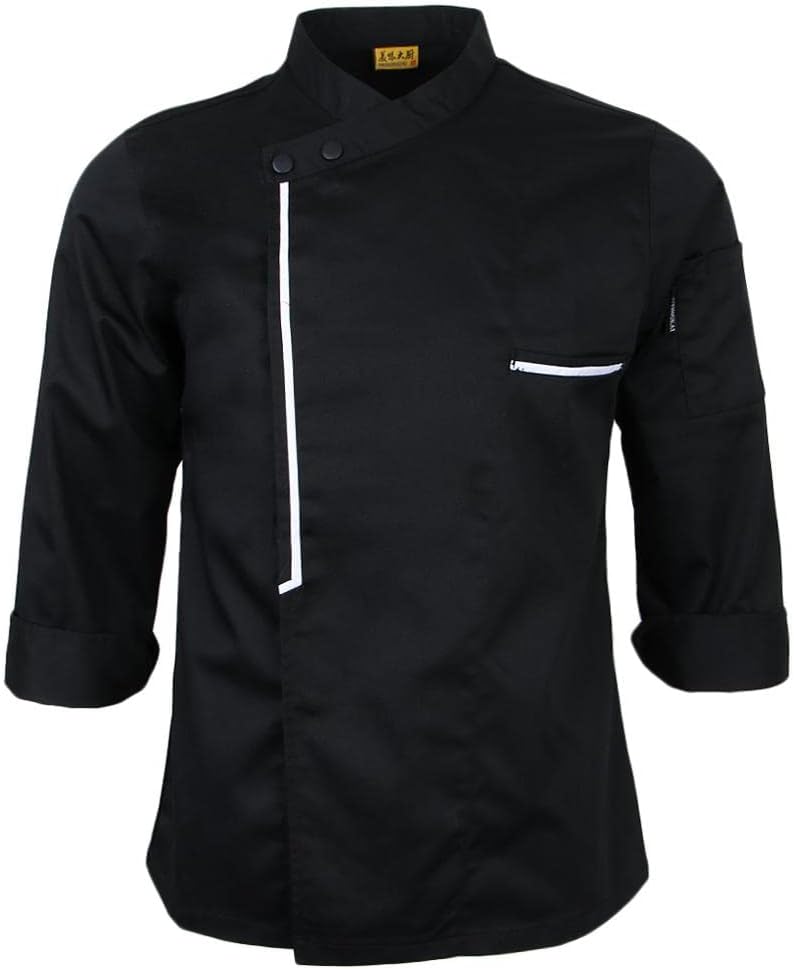 Women Men Chef Jacket Long Sleeve Baker Jacket Chef Clothing, Black, M