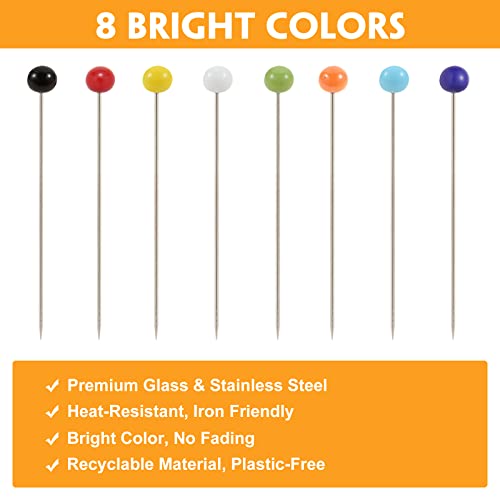 500PCS Straight Pins Sewing, 1.5 Inches Sewing Pins with 4mm Colored Glass Heads, Premium Quilting Pins for Fabric, Crafts, Dressmaking, DIY, Jewelry Decoration