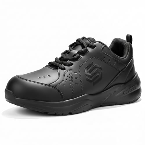 Furuian Steel Toe Shoes for Men Fashion Safety Shoes for Men Comfortable Steel Toe Sneakers Stylish Mens Safety Work Sneakers All Black