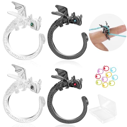 Wurosi 4PCS Crochet Rings, Dragon Tension Rings for Crocheting, Adjustable Crochet Tension Ring for Finger, Yarn Guide Rings for Crocheters Knitters Mom Grandma Gifts