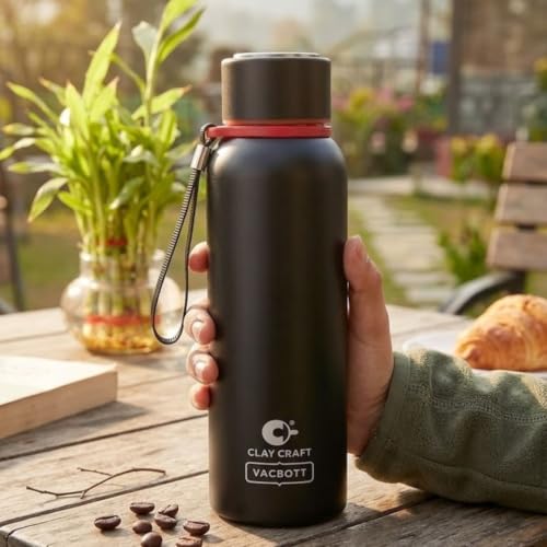 Image of Clay Craft Evevrest 500 Ml Double Wall Vacuum Insulated Stainless Steel Water Bottle | 24 Hrs Cold & 18 Hrs Hot | 1 Year Limited Warranty | AIRITIGHT, BPA-Free | BIS Certified| Made In India (Black)