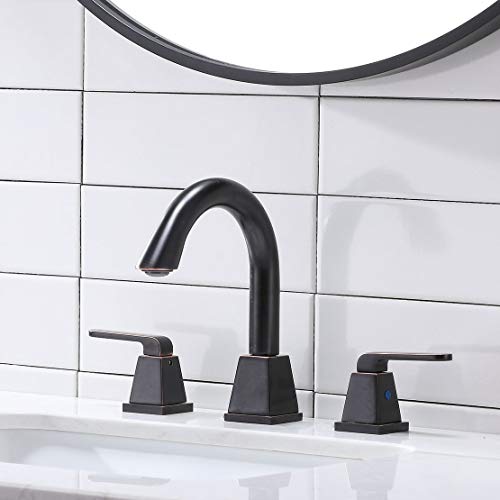 Product Deal Hotis Widespread Morden Commercial Two Handle Farmhouse Mix Spout 3 Hole Oil Rubbed Bronze Bathroom Faucet,Bathroom Sink Faucet with Water Supplies