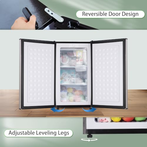 Image of Mini Upright freezer 3.6 Cubic Feet Mini Freezer, Single Door Compact Freezer with Reversible Stainless Steel Door, 3-Speed Temperature Adjustment Small freezer for Home, Glossy Silver