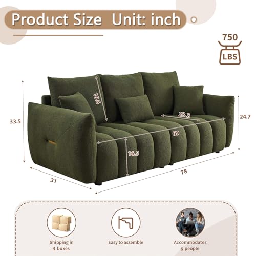 Image of Antetek Teddy Fabric Sofa Set for Living Room, 2 Pieces Modern Deep Seat Oversized 3-Seater Cloud Boucle Couch for Bedroom, Office, Apartment, Furniture Set, 78-inch, Green (2 Pieces)