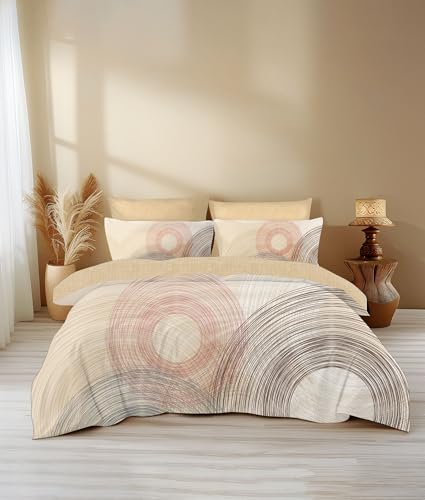 Image of LANE LINEN 400TC Morrison Bloom Super King Size Bedsheet with 4 Pillow Cases | 100% Cotton Digital Print Bedding Set (2.74 M x 2.74 M) | Modern Floral Pattern for Luxurious Comfort (Brown Circle)