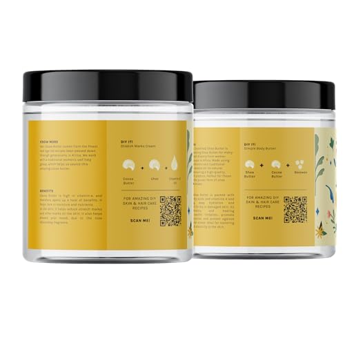 Image of Tattvalogy 100% Pure Shea Butter & Cocoa Body Butter Combo | Unrefined, Raw & Natural Skin & Hair Moisturizer | For Dry Skin, Stretch Marks, Chapped Lips & Hair Nourishment (100g Each)