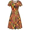 AmzPrint African Dresses for Women Plus Size Kente Tribal Print Shift Tunic Dress Casual Flowy Tiered Swing Mini Dresses