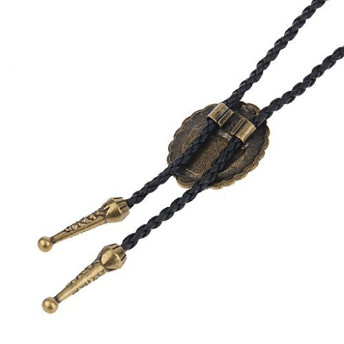 #N/A Bolo Gravata Para Homens Preto Trançado Em Couro Nativo - Bronze antigo