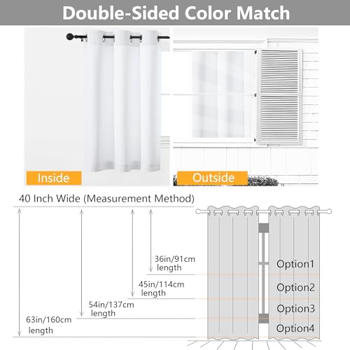 Image of Simplebrand Pure White Light Filtering Curtains for Bedroom 45 Inches Long 2 Panels Set, Sunlight Blocking Curtains for Small Windows, Grommet Energy Saving Thermal Insulated Short Drapes, 40Wx45L