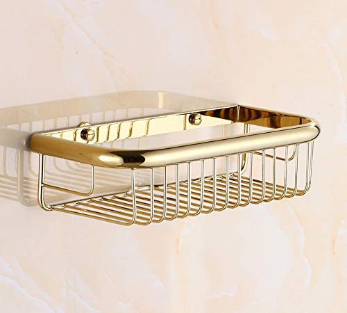 Monba SOLID SUS 304 Stainless Steel Shower Caddy, Single Tier Bath Basket Storage Shelf,Hanging Organizer Rustproof,Wall Mount,Polished Finish-Gold-30CM