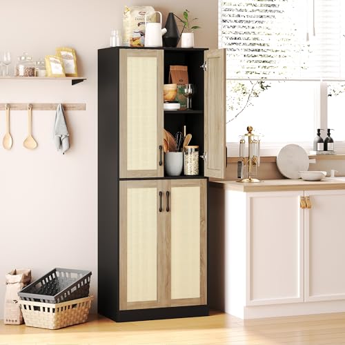 Storagecabinetkitchenpantrycabinetrattancabinettallstoragecabinetwith4doorsandadjustableshelffreestandingcupboardforkitchenbathroomlaundryutilityroomblack67h  Urban Country Home Decor Storage cabinet kitchen pantry cabinet rattan cabinet tall storage cabinet with 4 doors and adjustable shelf freestanding cupboard for kitchen bathroom laundry utility room black 67 h  urban country home decor