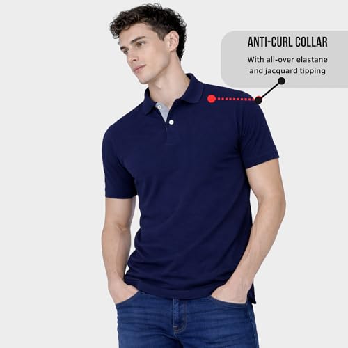 Image of Men's Cotton Polo T-Shirt | Solid Regular Fit Polo Neck T-Shirt | Half Sleeve Casual & Office Wear | Soft Breathable Summer T-Shirt for Men