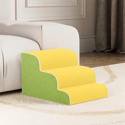 犬用階段 スロープ 小型犬・高齢犬用 ペットステップ 洗濯機対応カバー付き | 幅広ステップ・滑り止め設計・フォーム階段 | 室内用 ペット踏み台 ドッグステップ グレー (グリーン)