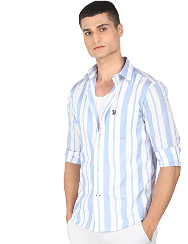 Image of U.S. POLO ASSN. Men's Cotton Regular Button Down Shirt (USSHTP0226 Blue S)